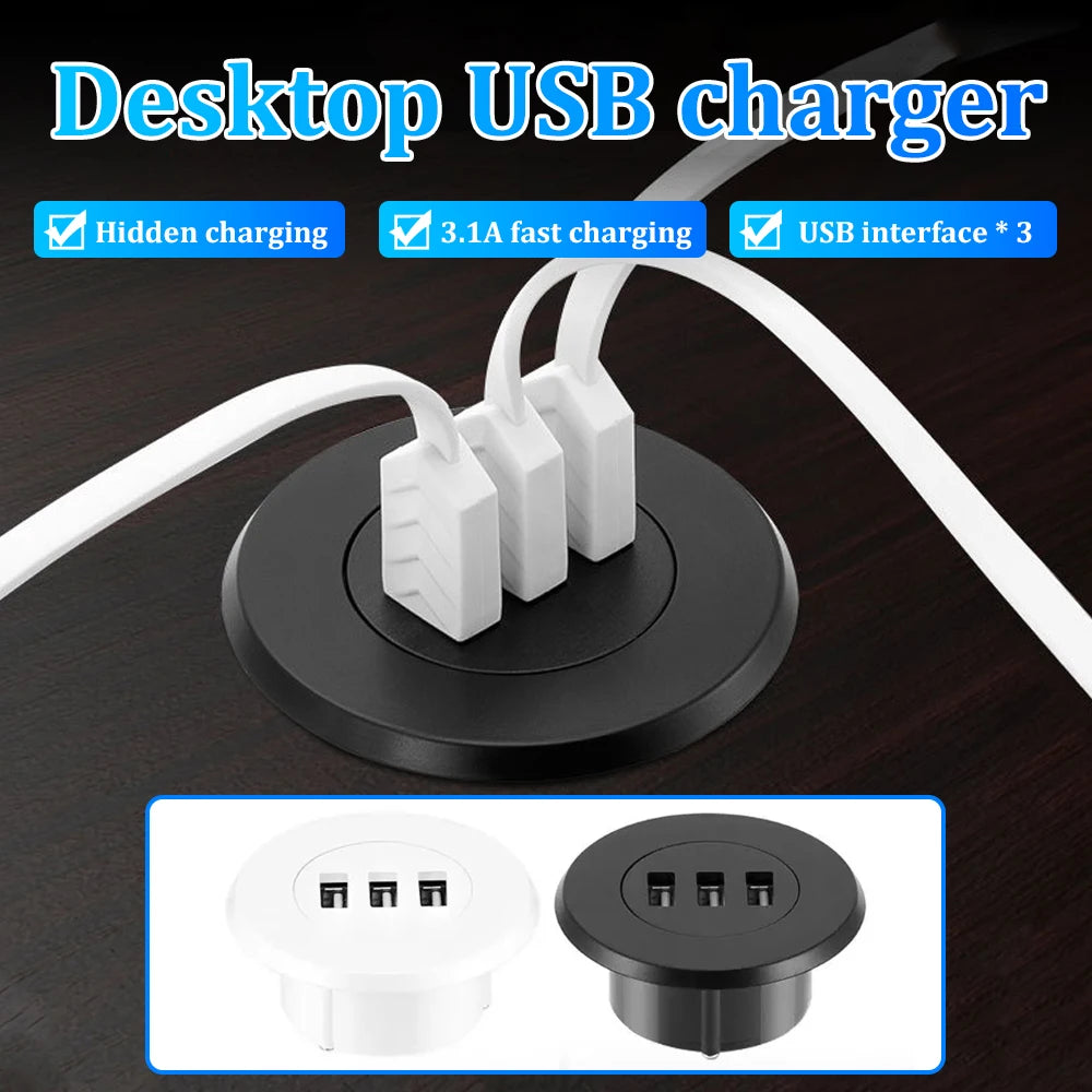 Multi Port USB Desktop Embedded Charger For Mobile Phone 3 In 1 USB HUB Computer Desk One Drag Three Data Line Splitter Charging
