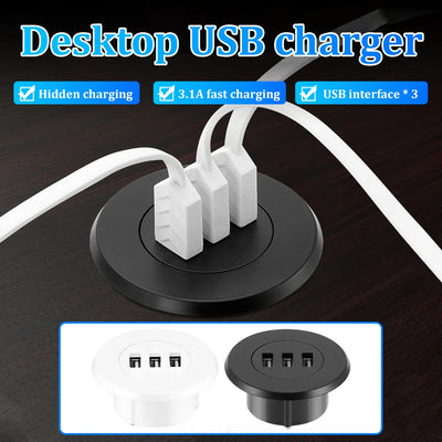 Multi Port USB Desktop Embedded Charger For Mobile Phone 3 In 1 USB HUB Computer Desk One Drag Three Data Line Splitter Charging