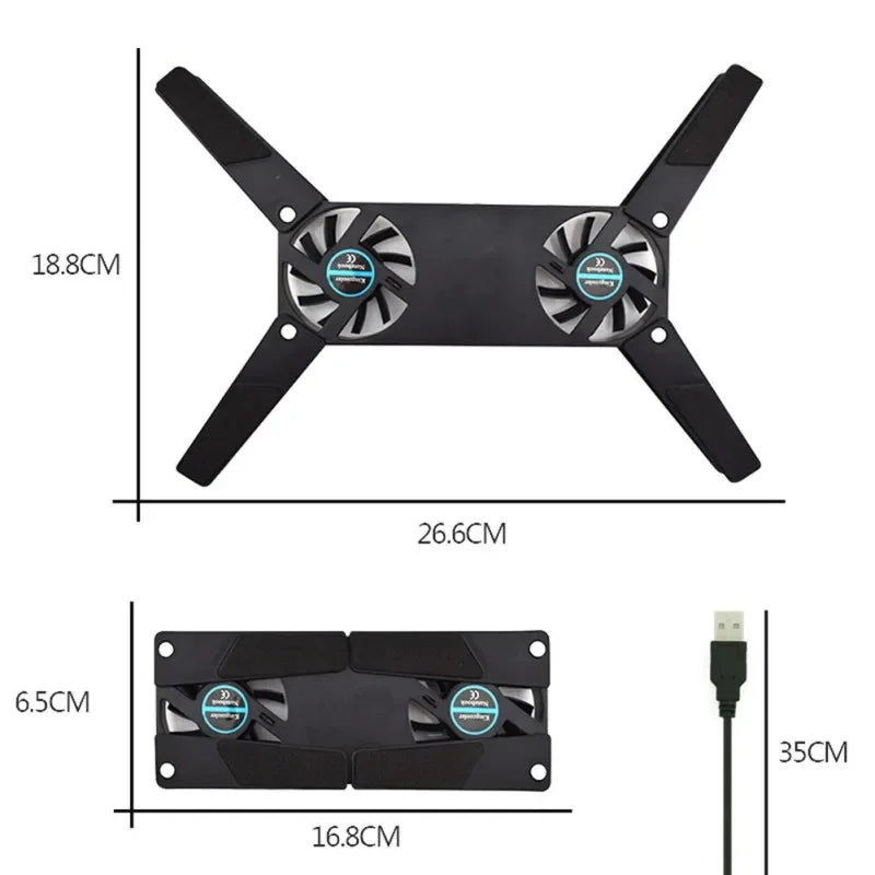 1PCS Air-cooling Laptop Cooler Laptop Cooling Pad USB Powered Cooling Dock Bracket Stand Dual Fan for PC Fan Gaming Accessory