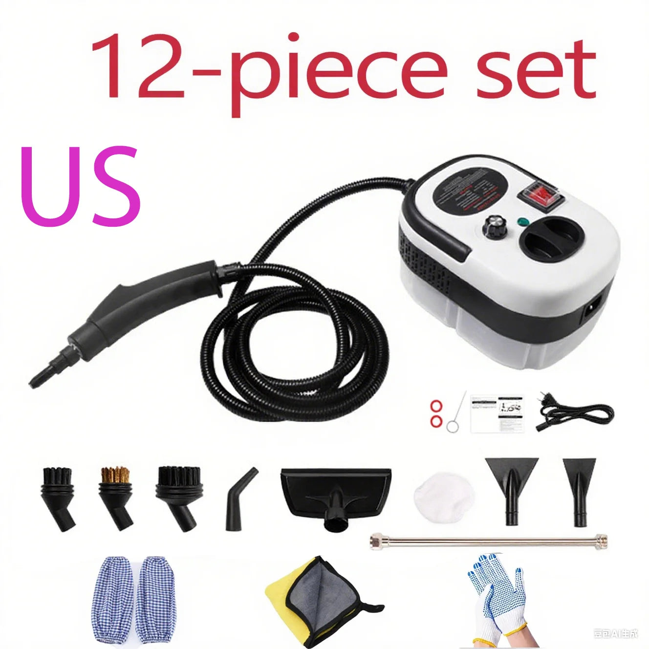 Steam cleaner, 3-level adjustable handle, 15-year heating element, 1.2-liter tank, portable steam cleaner for cleaning with 12 a