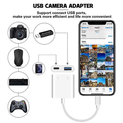 OTG Adapter For iPhone 14 13 12 11 Pro Max XR 8 Plus Lightning To USB Cable 3.0 Converter For Mouse Keyboard Camera Card Reader