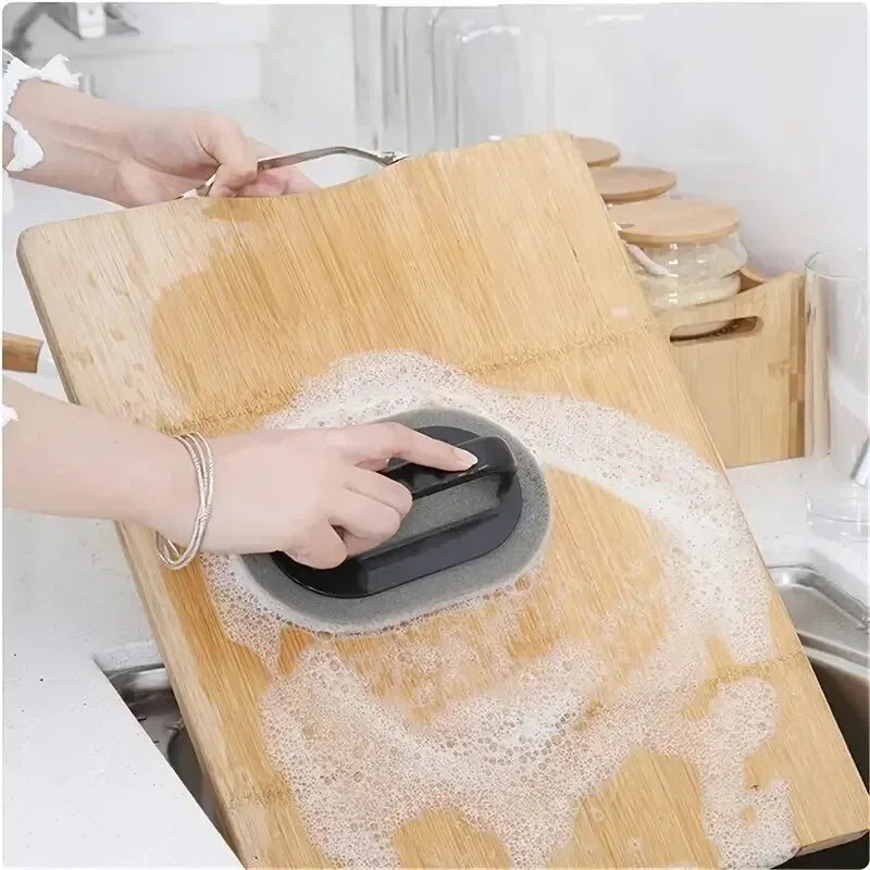 Reusable Emery Magic Sponge - Kitchen Pot Brush with Handle for Easy Cleaning and Decontamination - Washable and Eraser Cleaning