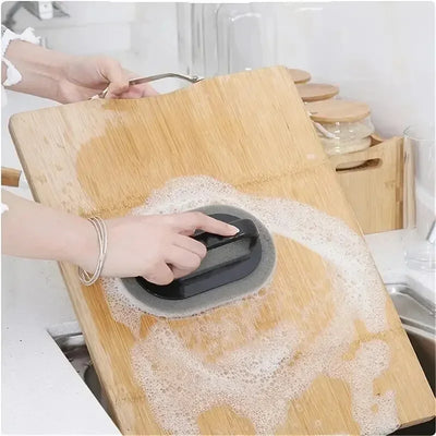 Reusable Emery Magic Sponge - Kitchen Pot Brush with Handle for Easy Cleaning and Decontamination - Washable and Eraser Cleaning