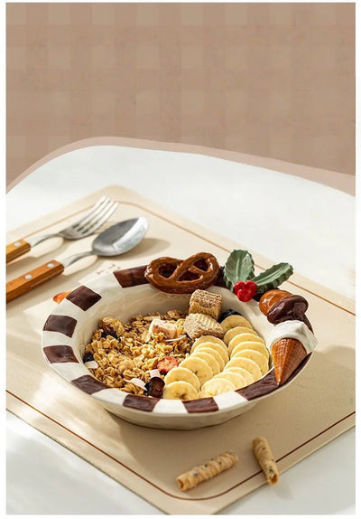 Portable Lightweight Home Essential  Girls Birthday Gift Dessert Fruit Plate Ceramic Breakfast Dish Sweet Style Salad Oatmeal