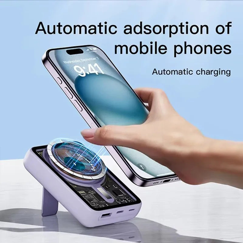 Portable Magnetic Wireless10000mAh Transparent Power Bank Supports PD20W 15W Charging Mobile Power Supply  for iPhone