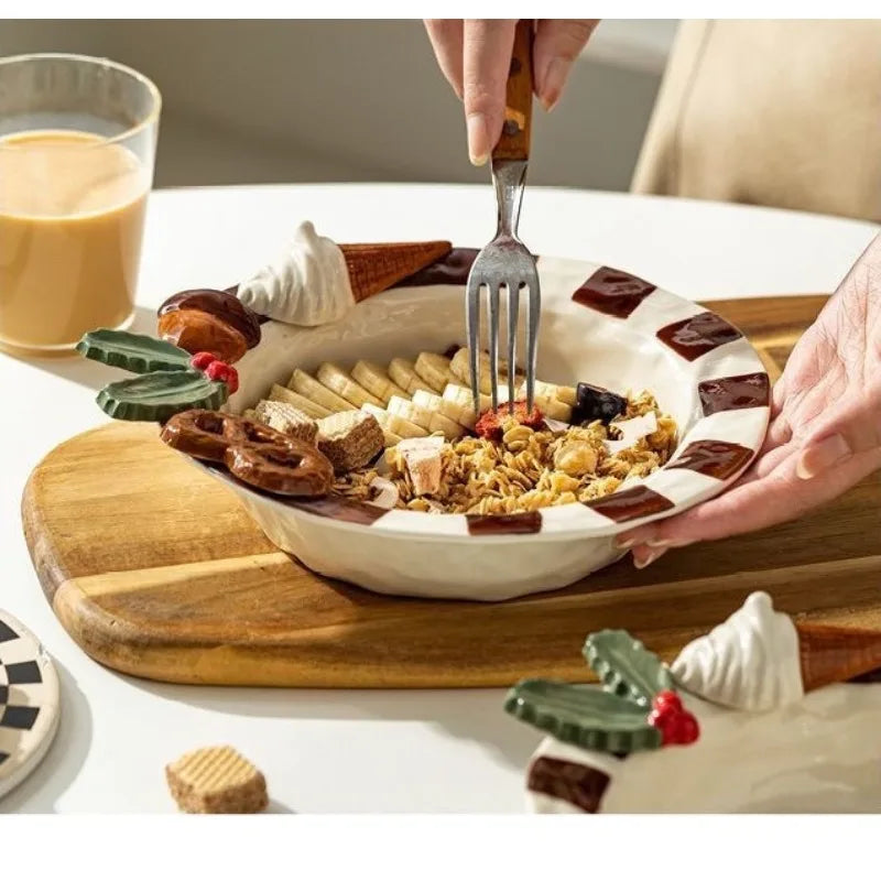 Portable Lightweight Home Essential  Girls Birthday Gift Dessert Fruit Plate Ceramic Breakfast Dish Sweet Style Salad Oatmeal