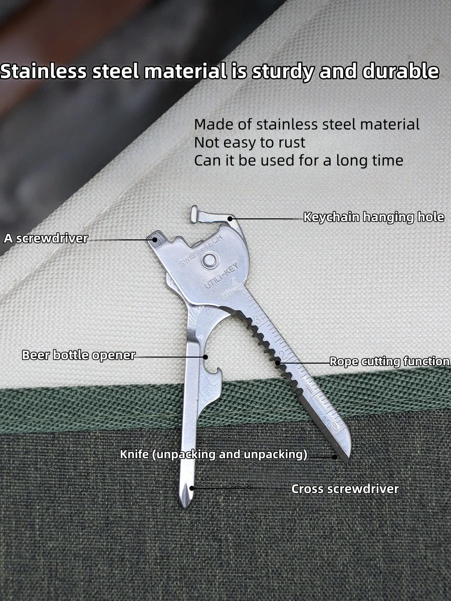 Outdoor multifunctional keychain multifunctional tool 6-in-1 folding mini knife hardware tool creativity