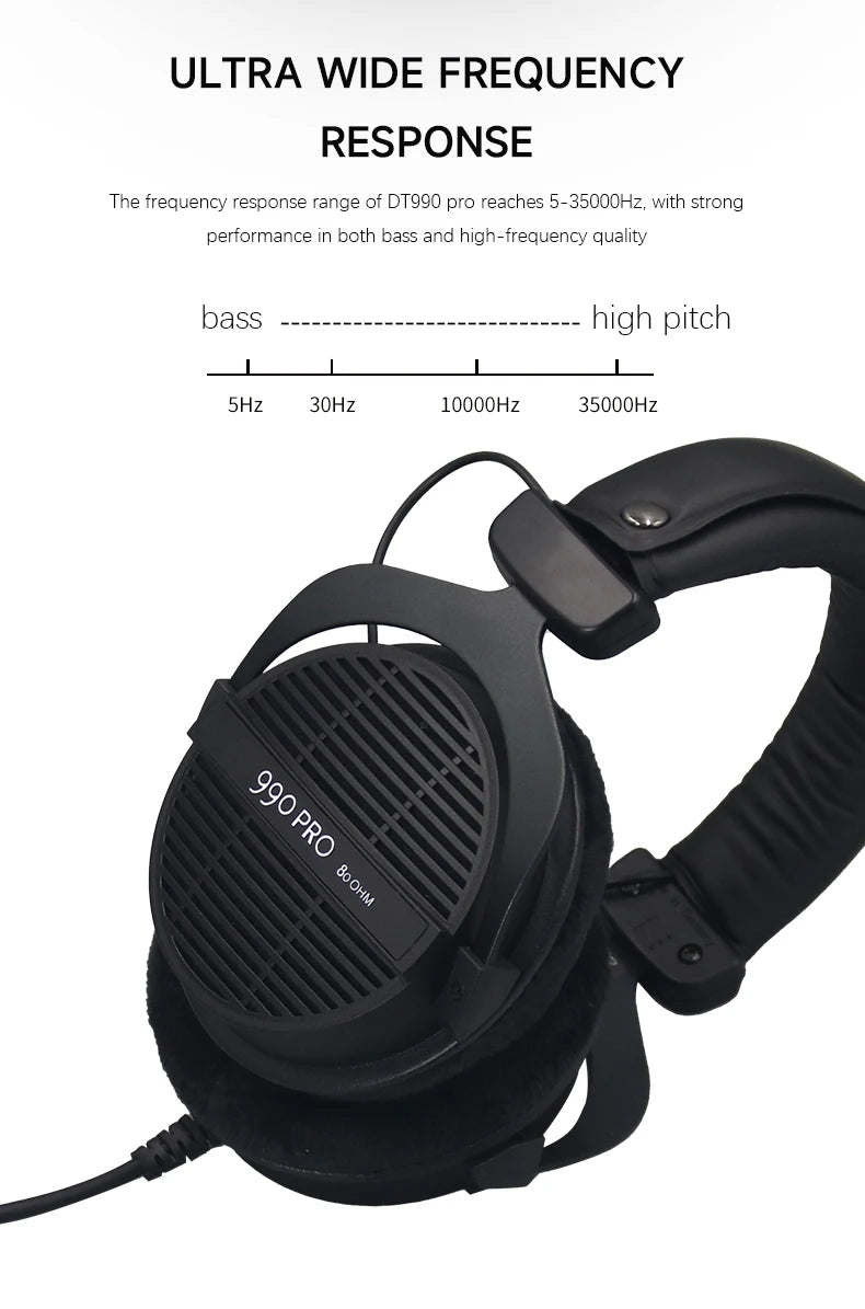DT 990 PRO Open-Back Studio Monitor Headphones with High-Resolution Audio for Mixing and Mastering