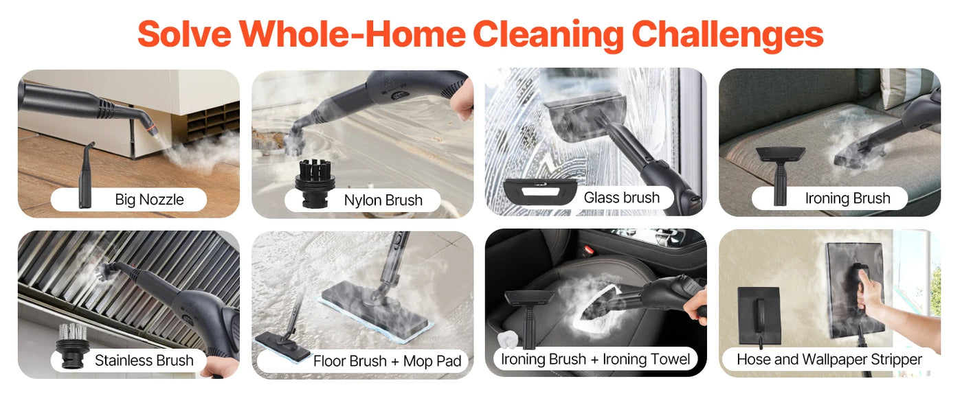 SucceBuy Steam Cleaner Multipurpose Powerful with 51oz Tank and Portable Handle for Grout Tile Floors Appliances Home&Car