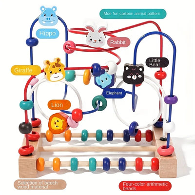 Wooden Toys Bead Maze Colorful Animals Shapes Early Educational Counting Learning Circle Toys Kids Classic Gift For Baby Toddler