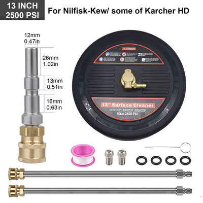 2500 PSI 13 Inch Pressure Washer Surface Ground Floor Cleaner Brush Water Broom for Karcher Lavor Anlu 1/4" Inch Quick Connector