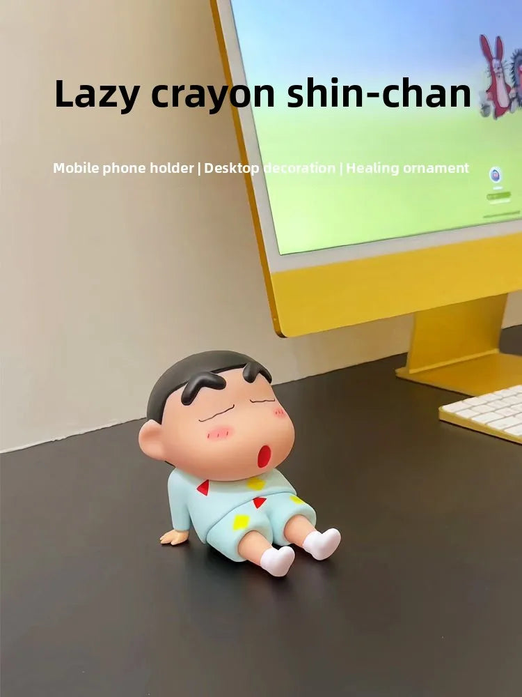 2025 New Crayon Shin chan Anime Lazy Phone Stand Mobile Stand Desktop Ornament Trendy Play Handmade Model Doll
