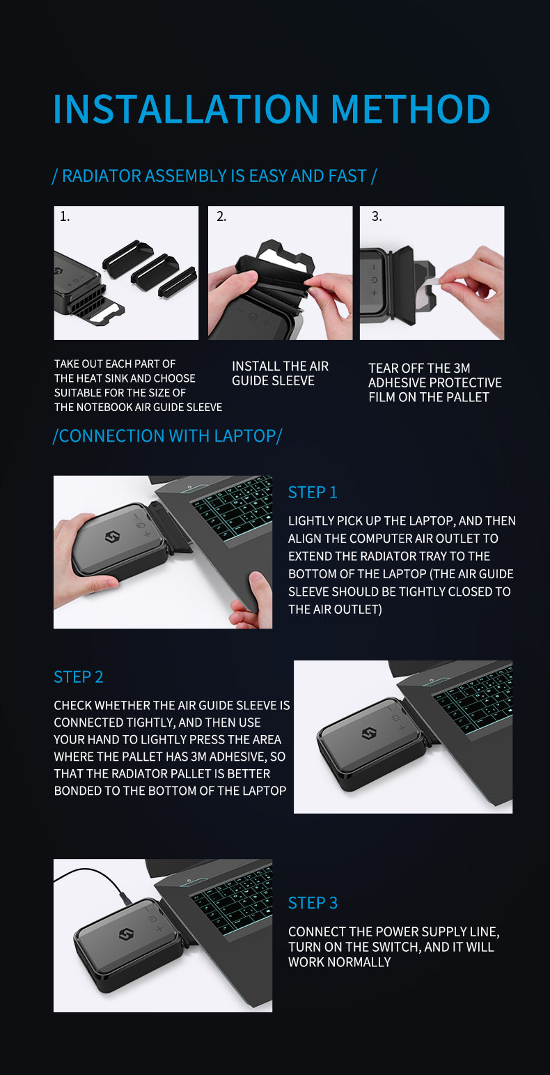 New Design Notebook Cooling Radiator Quiet Super Vacuum Fan Air-cooled for All Size Laptops Cooling Laptop Cooler Pad Adjustable