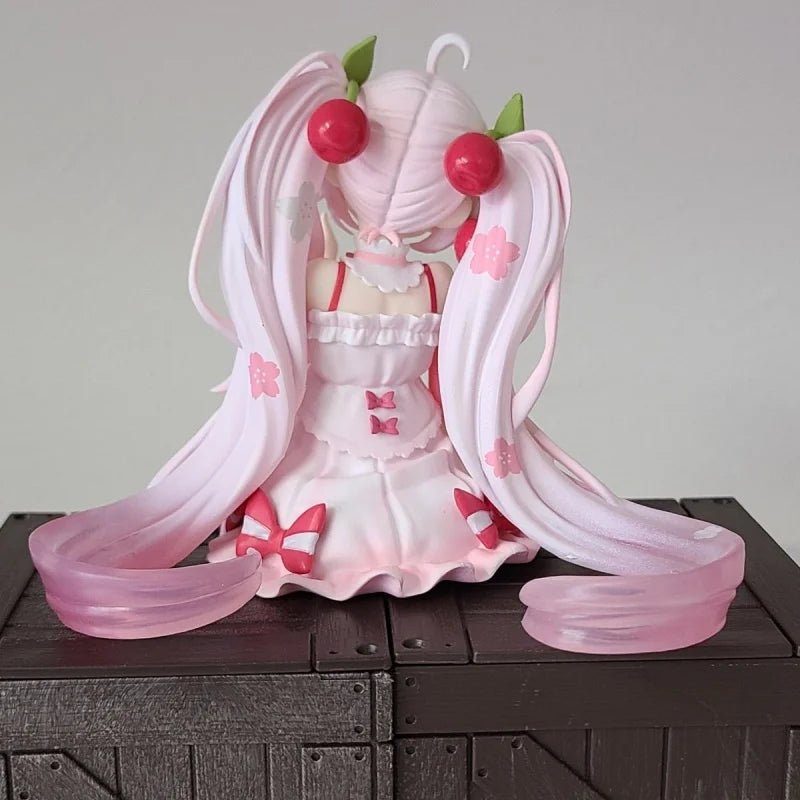 2025 New Sakura Miku Anime Toy Cute Hatsune Miku Pretty Girl Sitting Style Figurine Model Collection Toy Gifts