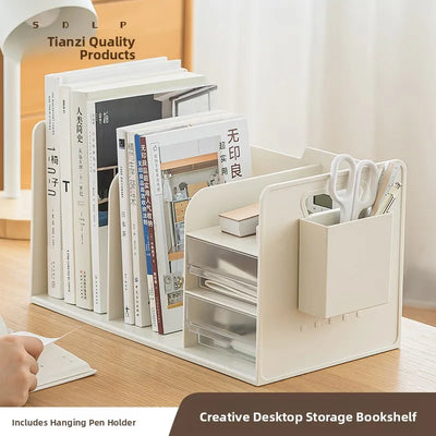Office Desk Bookelf Desktop Organizer File Book Storage Box Rectangular Plastic Simptic Desktop Storage Box for Office