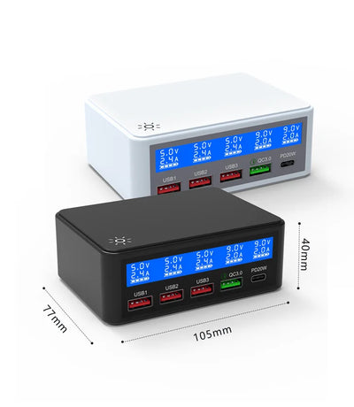 Multi USB Charger 50W 5 Port USB Fast Charger with QC 3.0 Quick Charge LCD Smart Charging Station Hub for Multiple Devices