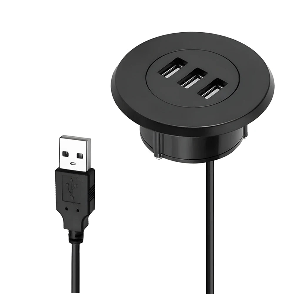 Multi Port USB Desktop Embedded Charger For Mobile Phone 3 In 1 USB HUB Computer Desk One Drag Three Data Line Splitter Charging
