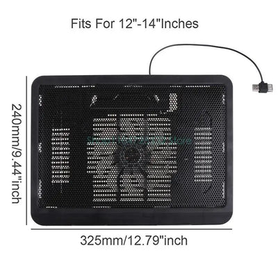 Laptop Cooler Cooling Pad 12-14 Inch Gamer USB Quiet Fans Portable Gaming Stand Notebook Cooler Stand Chill Mat with 1 Blue LED