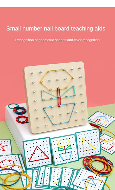 Kids Math Wooden Toys Set Geometric Shape Rubber Band Pegboard Montessori Learning Creative Toy Fine Motor Skills