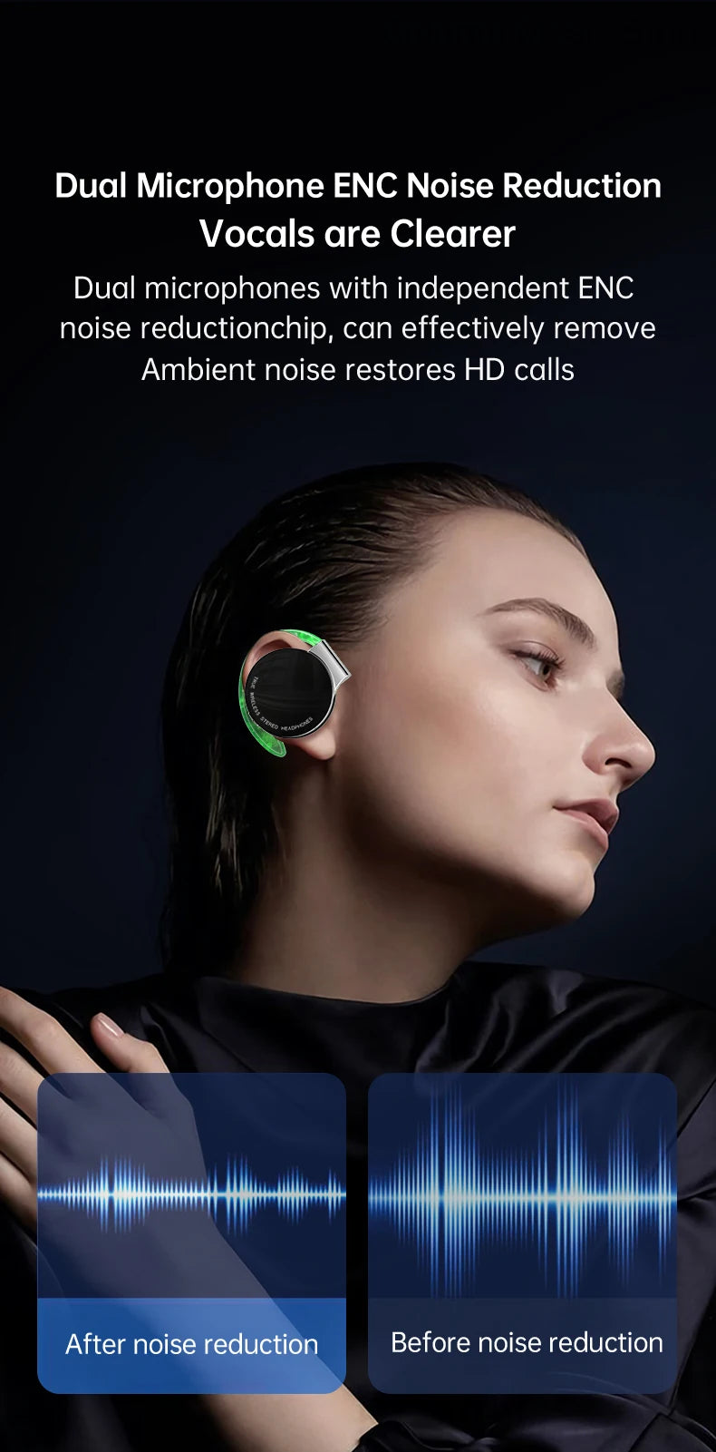 Open Ear Headphones TWS Noise Cancelling Headphones Bluetooth Earpiece Bluetooth Headset Runnning Headphones Workout Headphones