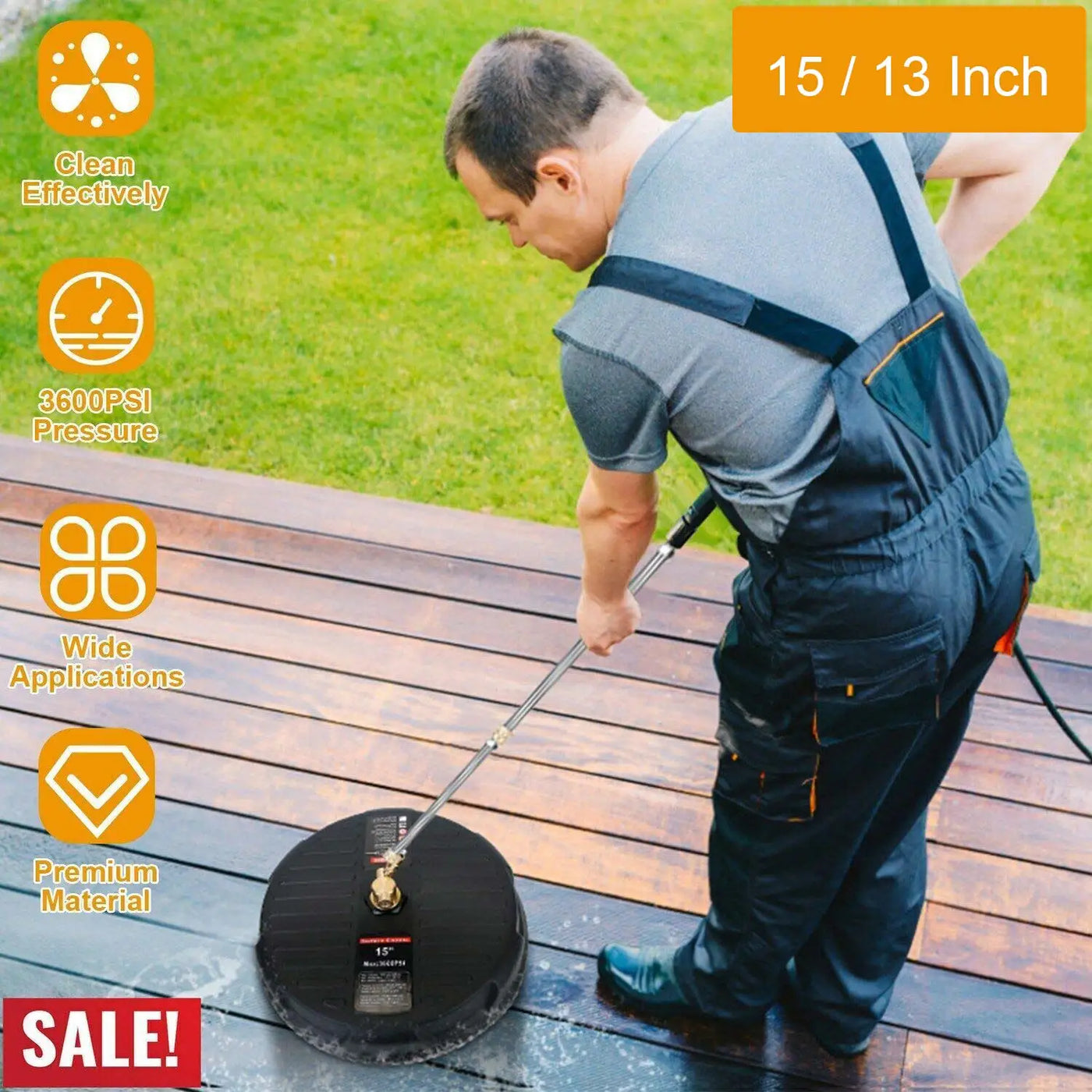 2500 PSI 13 Inch Pressure Washer Surface Ground Floor Cleaner Brush Water Broom for Karcher Lavor Anlu 1/4" Inch Quick Connector