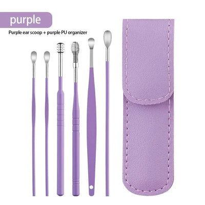 Earspoon Six-piece Ear-picking Tool Stainless Steel Ear-picking Spoon Leather Bag Ear-cleaning Spoon Easy to Carry at Home