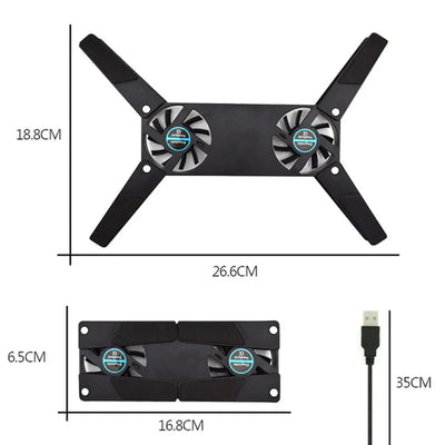 Laptop Cooling Pad Air-cooling Laptop Cooler USB Powered Cooling Dock Bracket 2 Fan for Notepad Universal 7 15" 1 Notebook Stand
