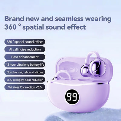 Wireless Headphones Fone Bluetooth Headset With Mic Handsfree Noise Canceling Earphones Clip Ear Music  Sports Gaming Earplug