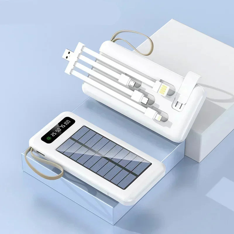 New Portable Charger Solar Power Bank 20000mah Large Capacity Outdoor Fast Charging Telephone Power Bank Share Removable Cable