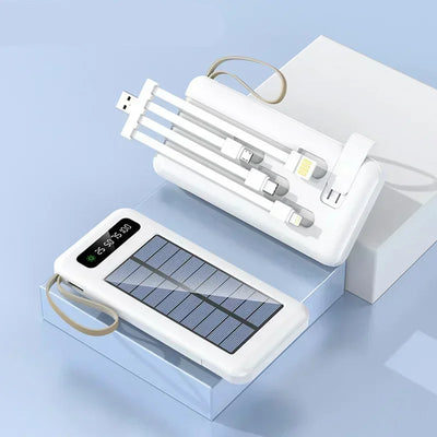 New Portable Charger Solar Power Bank 20000mah Large Capacity Outdoor Fast Charging Telephone Power Bank Share Removable Cable