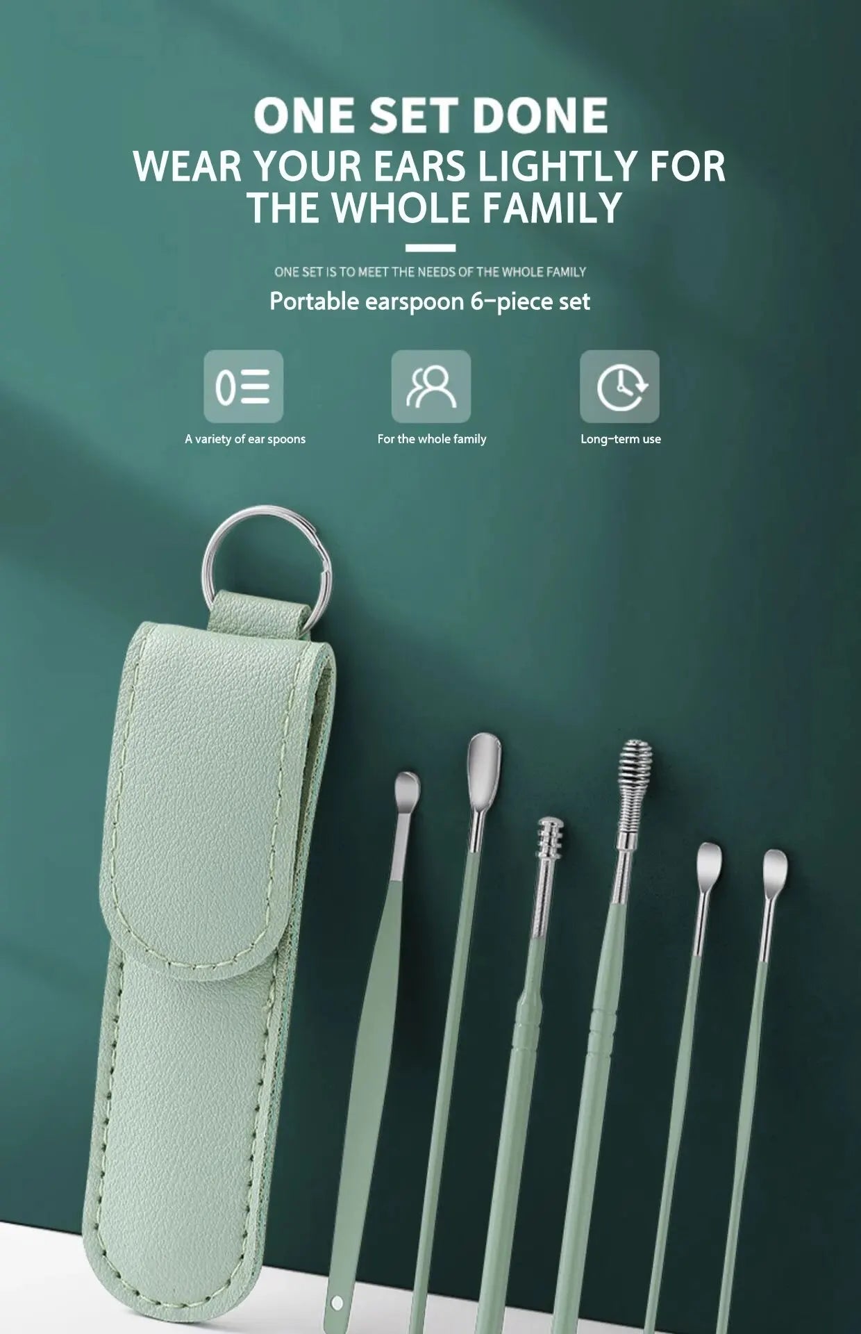 Earspoon Six-piece Ear-picking Tool Stainless Steel Ear-picking Spoon Leather Bag Ear-cleaning Spoon Easy to Carry at Home