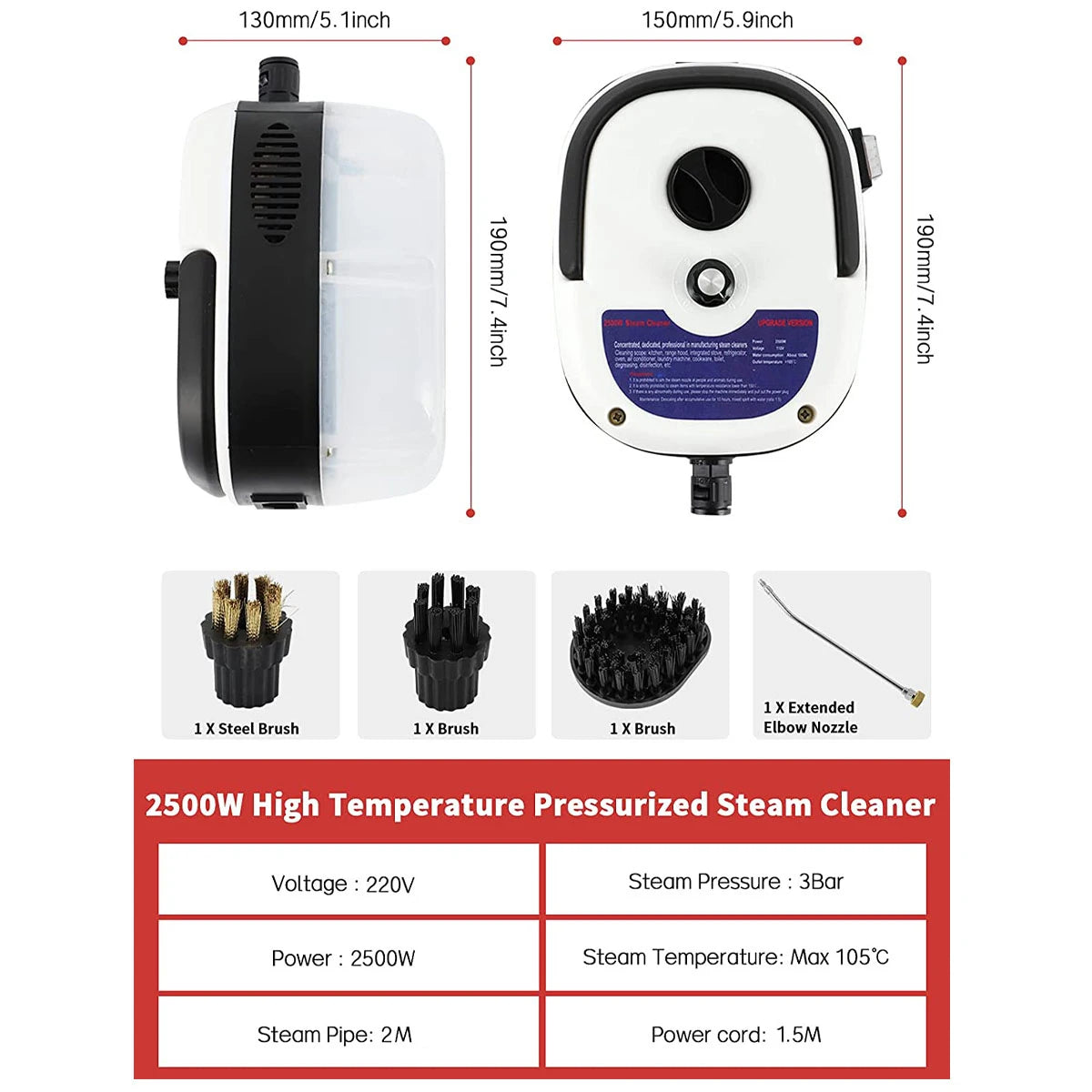 2500W 110V 220V High Pressure And Temperature Steam Cleaner For  Air Conditioning Kitchen Hood Car Cleaner With Water Tank