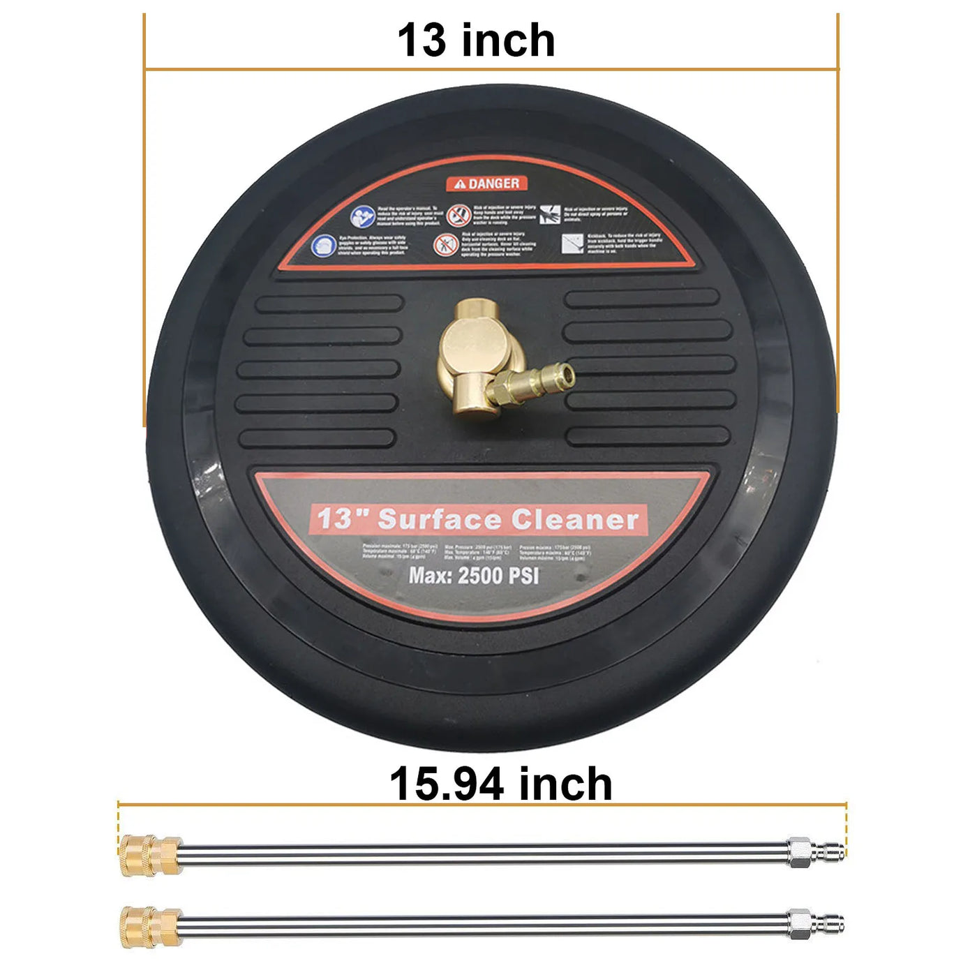 2500 PSI 13 Inch Pressure Washer Surface Ground Floor Cleaner Brush Water Broom for Karcher Lavor Anlu 1/4" Inch Quick Connector