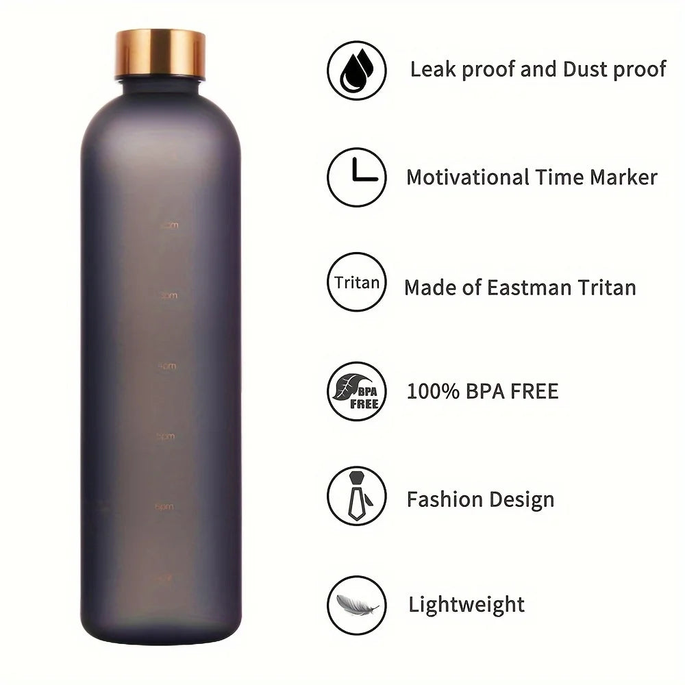 Water bottle, inspirational water bottle with time mark, reusable water bottle, suitable for gym fitness workout travel
