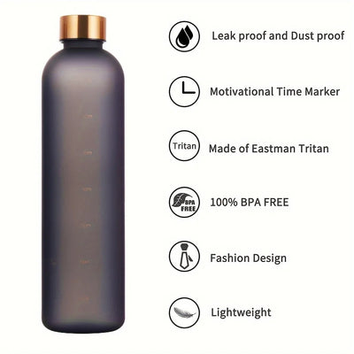 Water bottle, inspirational water bottle with time mark, reusable water bottle, suitable for gym fitness workout travel