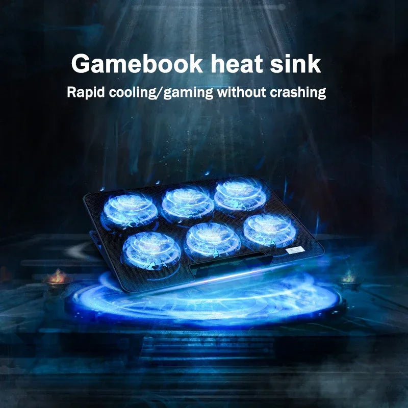 S6 Laptop Game 6 Cooling Fans Pad Compatible with 13-17.3 Inch Multi Heights Adjustable for Notebook Ultrabook Gamebook Macbook