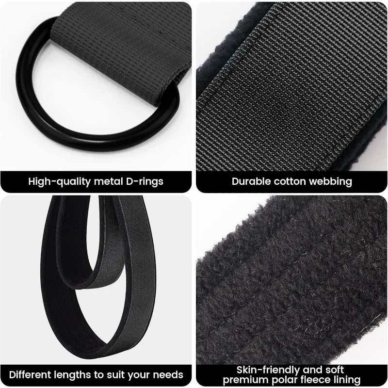 2Pcs Black Fitness D-Ring Double Loop Strap, Pilates Equipment D-Ring Strap, Home Gym Yoga Workout Sports Accessories