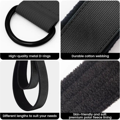 2Pcs Black Fitness D-Ring Double Loop Strap, Pilates Equipment D-Ring Strap, Home Gym Yoga Workout Sports Accessories
