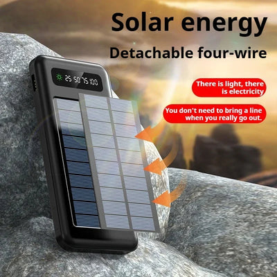 New Portable Charger Solar Power Bank 20000mah Large Capacity Outdoor Fast Charging Telephone Power Bank Share Removable Cable