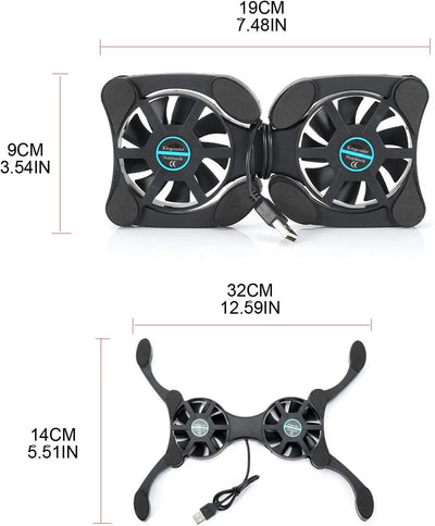 Foldable Cooling Pad Laptop Cooler with Double Fans Laptop Stand USB Powered for 7-15 inch Notebook PC LCD Display Cooler Holder