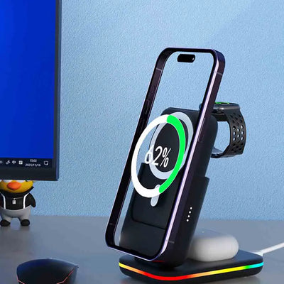 Portable 5000mAh Power Bank 3 in 1 Wireless Charging Station for iPhone & iWatch & Galaxy Watch for  Phones Airpods
