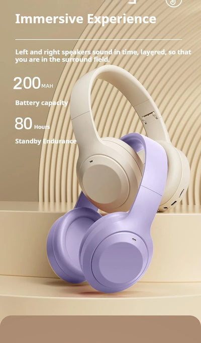 Over Ear HIFI Stereo Headsets Wireless Bluetooth Headphones Sports Gaming Earphones with HD Mic Support TF/AUX noise reduction