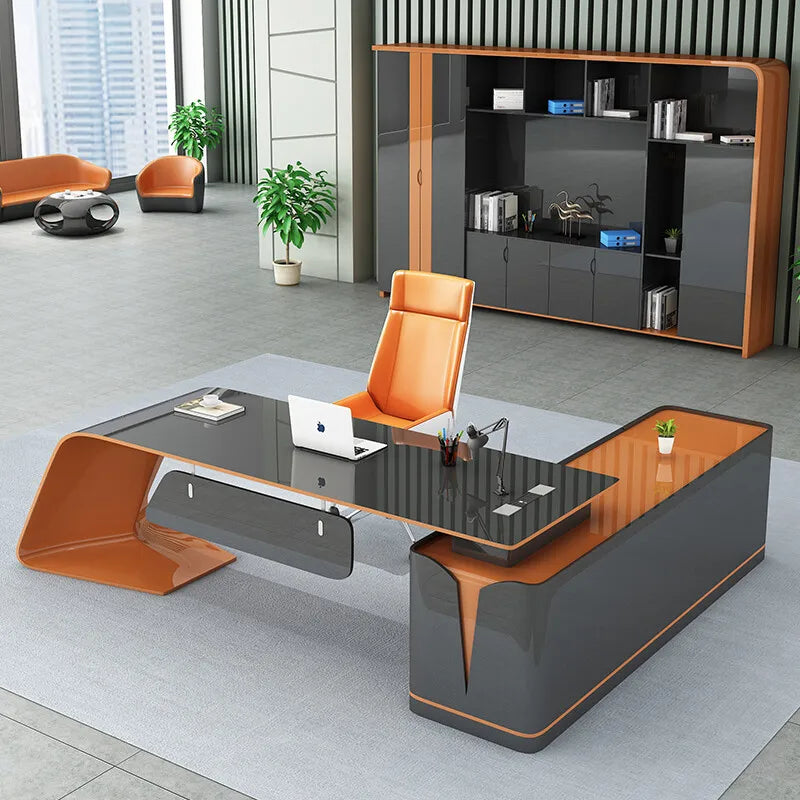 Modern Technology Boss Desk Lacquer Panel Piano Office Furniture Modular President Desk for Business  Luxury Office Furniture  b