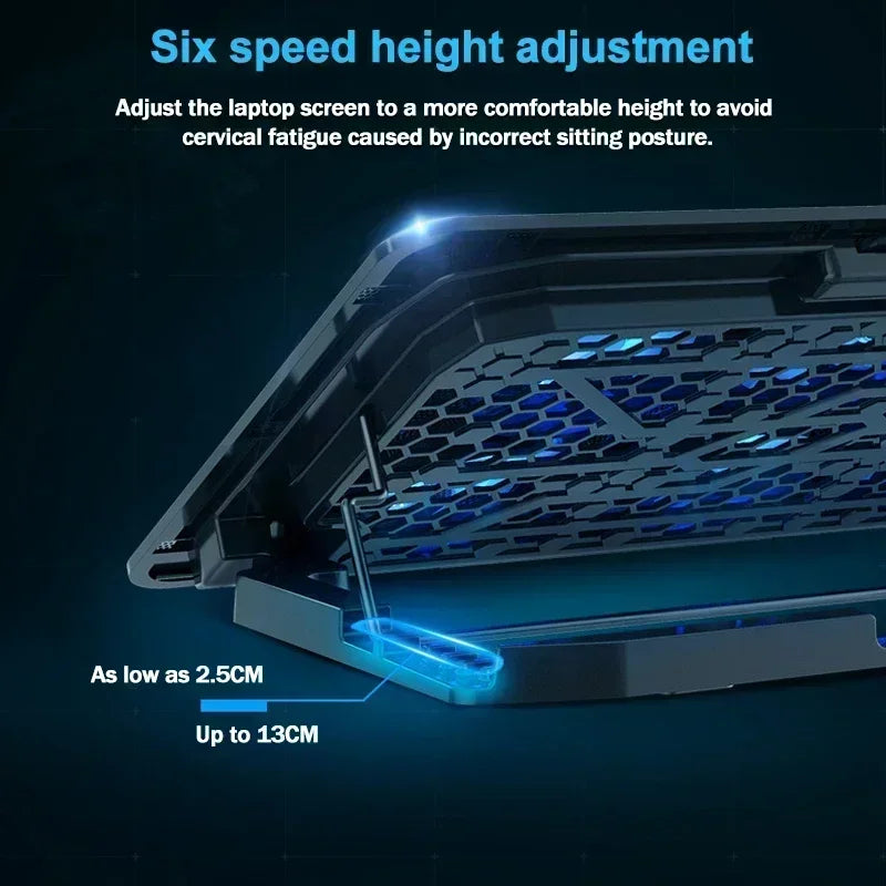 S6 Laptop Game 6 Cooling Fans Pad Compatible with 13-17.3 Inch Multi Heights Adjustable for Notebook Ultrabook Gamebook Macbook