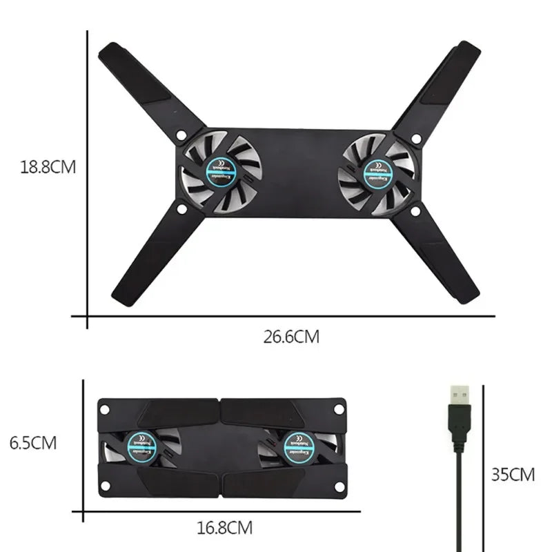 1PCS Air-cooling Laptop Cooler Laptop Cooling Pad USB Powered Cooling Dock Bracket Stand Dual Fan for PC Fan Gaming Accessory