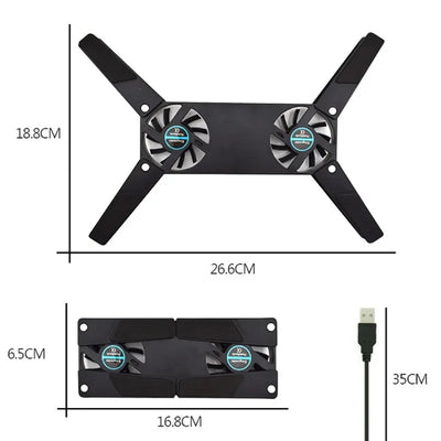 1PCS Air-cooling Laptop Cooler Laptop Cooling Pad USB Powered Cooling Dock Bracket Stand Dual Fan for PC Fan Gaming Accessory