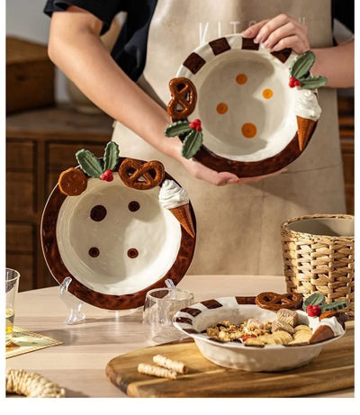 Portable Lightweight Home Essential  Girls Birthday Gift Dessert Fruit Plate Ceramic Breakfast Dish Sweet Style Salad Oatmeal
