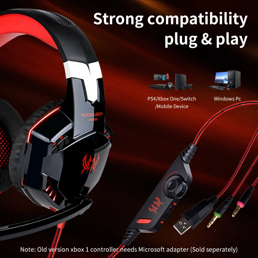 Gaming Headphones Wired Headset with Microphone 3.5mm Surrond Sound Stereo Deep Bass for PS4 PS5 PC Laptop XBOX Gamer Glowing