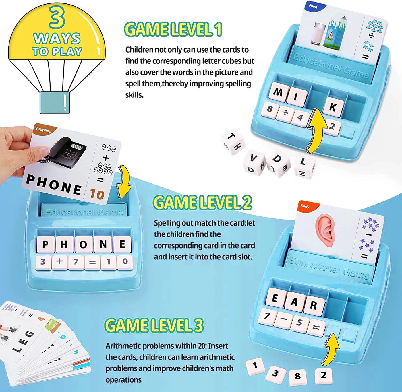 Educational Toys Learning Games for Kids 2 in 1 Matching Letter Spelling Number Cognition Early Math Game for Boys Girls Gifts