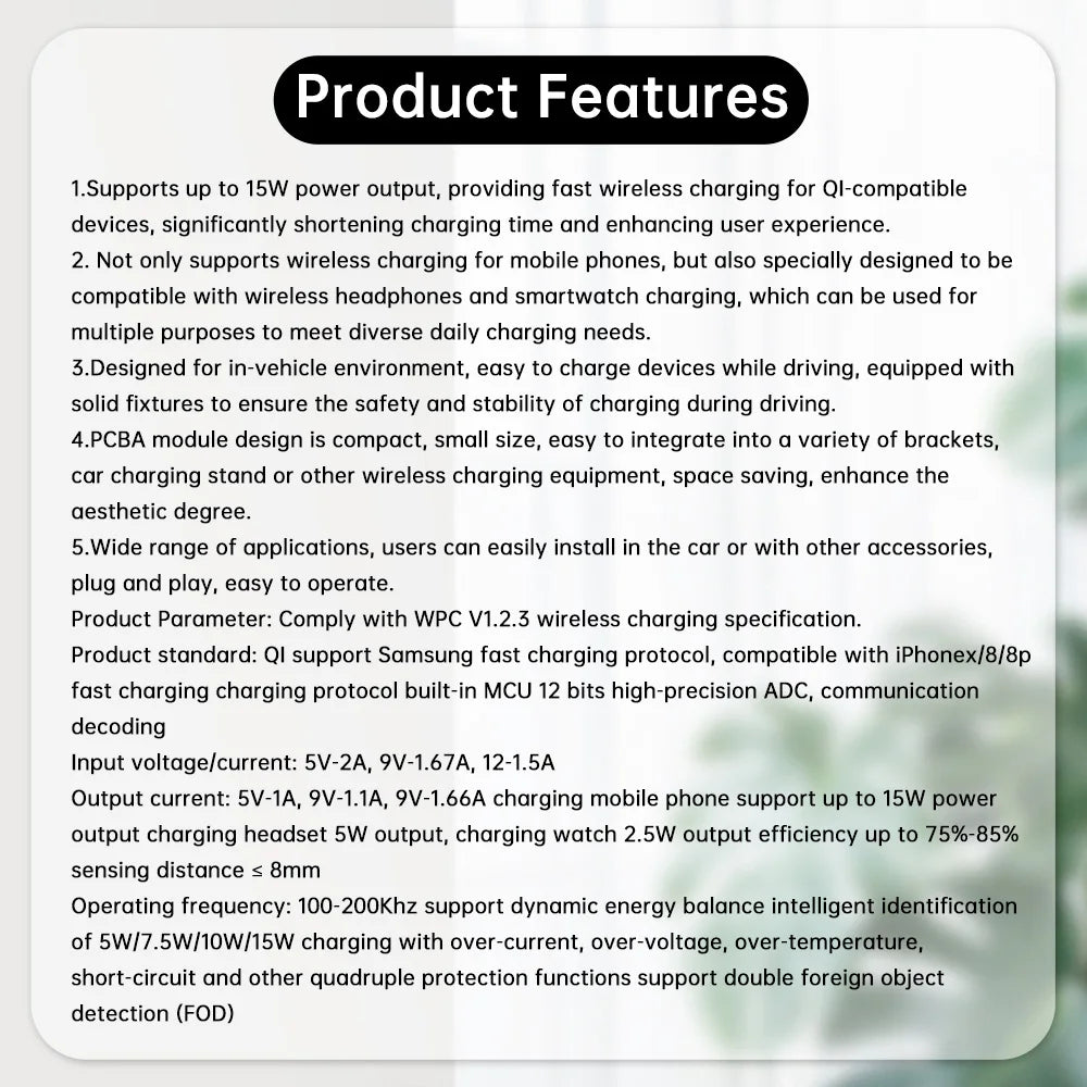 Wireless Charging Module DIY Wireless Charger QI Fast Charging Pad Wireless Charging Transmitter Support Smartwatch 15W Adaptive